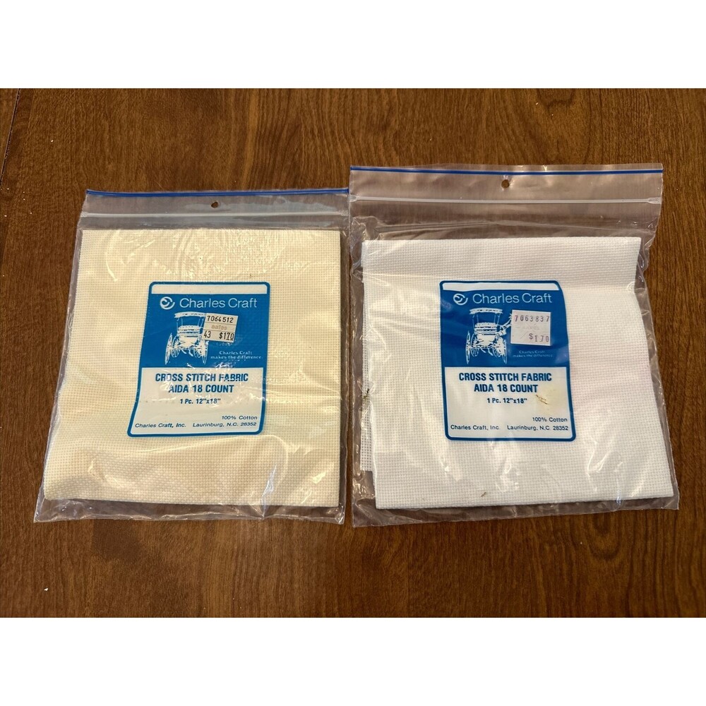 Charles Craft 18ct AIDA Cross Stitch Fabric 1 WHITE 1 Ivory 12x18 Cotton NOS